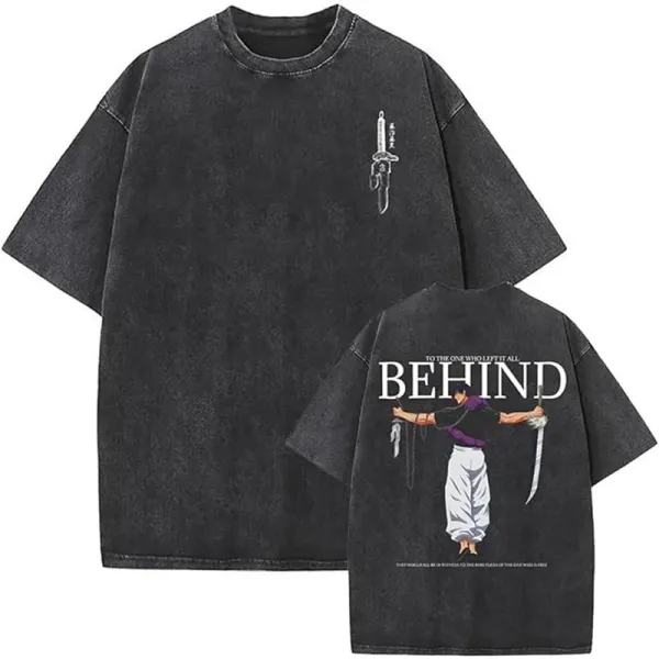 Design Behind Sword Graphic Washed Black T-Shirt - 1
