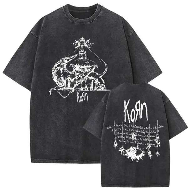 Design Korn Band Graphic Distressed Black T-Shirt T-Shirts - 1