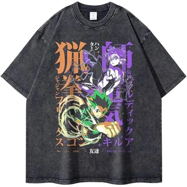 Design Hunter x Gon Freecss Anime Graphic Washed Black T-Shirt - 1