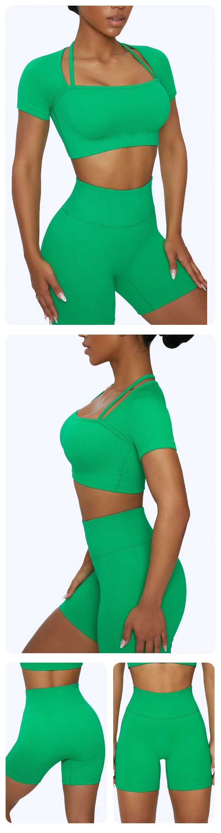 Design Purple High-Waisted Ribbed Activewear Shorts Activewear - 7