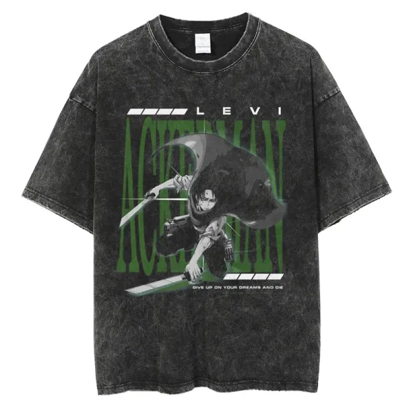 Design Attack on Titan Levi Ackerman Acid Wash T-Shirt - 1