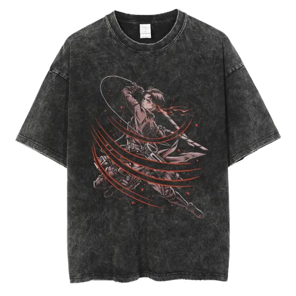 Design Attack on Titan Levi Ackerman Acid Wash T-Shirt - 1