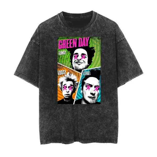Design Green Day Band Graphic Acid Wash T-Shirt T-Shirts - 1