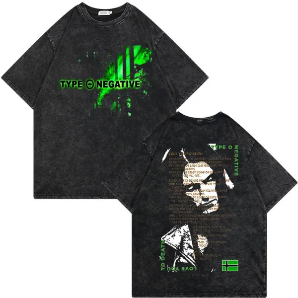 Design Type O Negative Graphic Distressed T-Shirt Black T-Shirts - 1