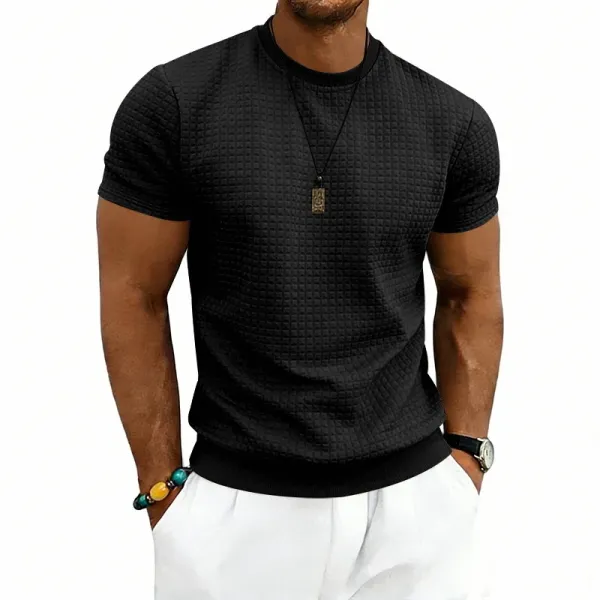 Design Textured Knit Navy T-Shirt - 27