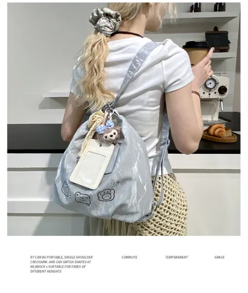 Design AIHITU STUDIO Cartoon Bear Print Silver Gray Hobo Bag - 24