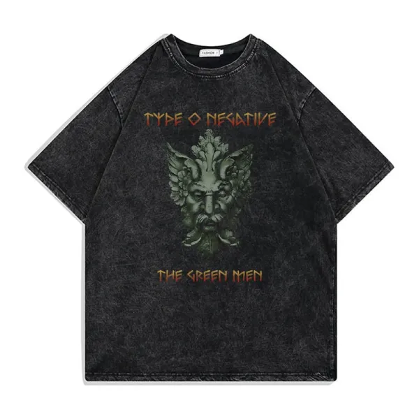 Design Type O Negative x The Green Men Acid Wash Black T-Shirt T-Shirts - 1