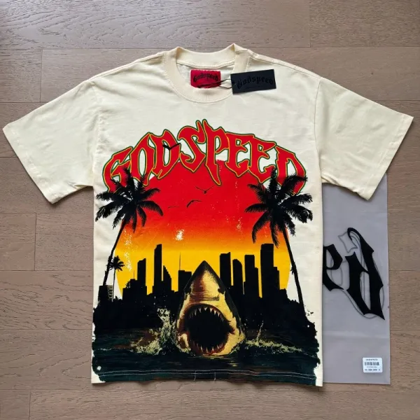Godspeed Statue of Liberty Sunset Graphic T-Shirt White - 9