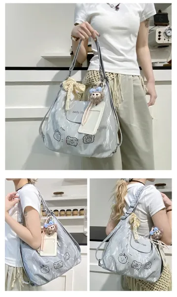 Design AIHITU STUDIO Cartoon Bear Print Silver Gray Hobo Bag - 25