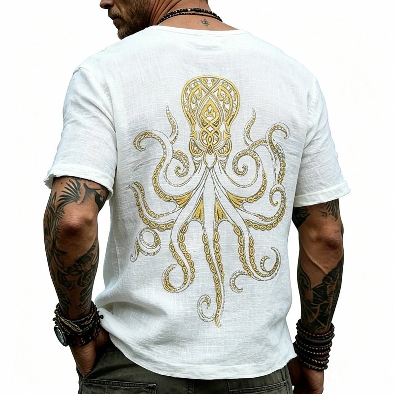 Design Octopus Embroidery Dusty Rose T-Shirt - 6