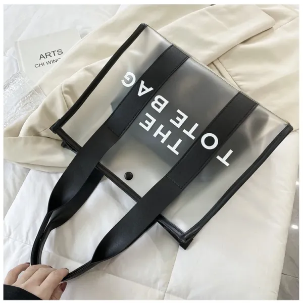 Design Transparent Tote Bag with Black Straps and 'THE TOTE BAG' Print Tote Bag - 33