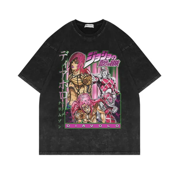 Design JoJo's Bizarre Adventure Diavolo Graphic Washed Black T-Shirt - 1