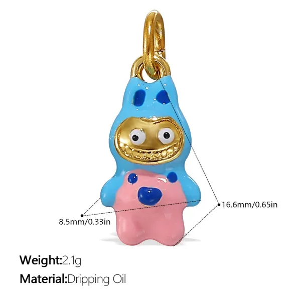 Design Dripping Oil Cartoon Character Pendant Blue Pink Gold Jewelry - 1