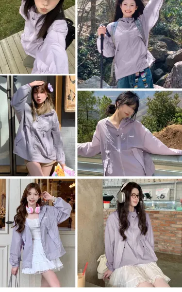 Design Jeep Spirit UV-Protective Cooling Hooded Windbreaker Light Gray Outerwear - 5