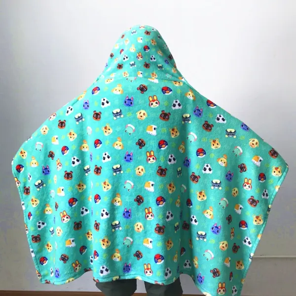 Design Hooded Towel Cape Navy Blue with Japanese Text and Geometric Print Hoodie - 9