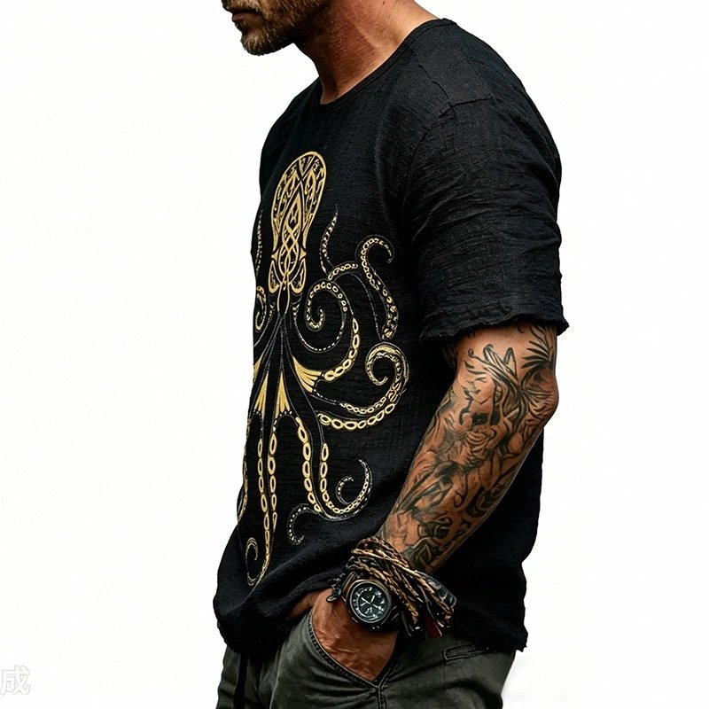 Design Octopus Embroidery Dusty Rose T-Shirt - 32