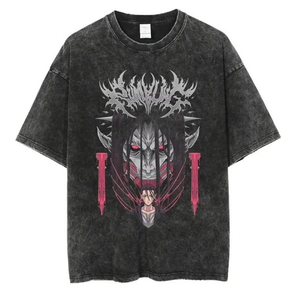 Design Anime Demon King Graphic Acid Wash T-Shirt - 1