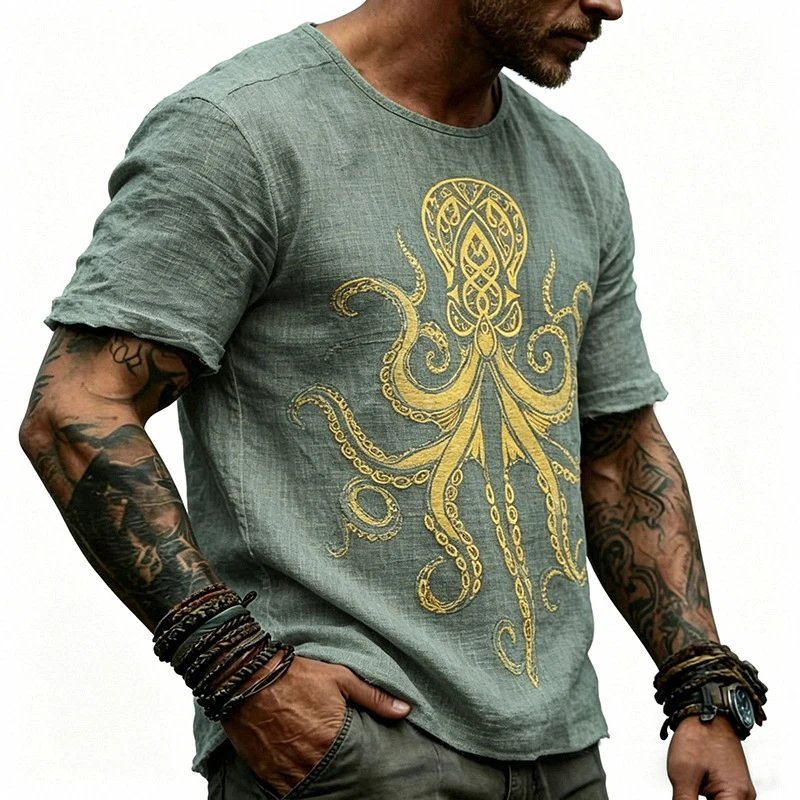 Design Octopus Embroidery Dusty Rose T-Shirt - 45