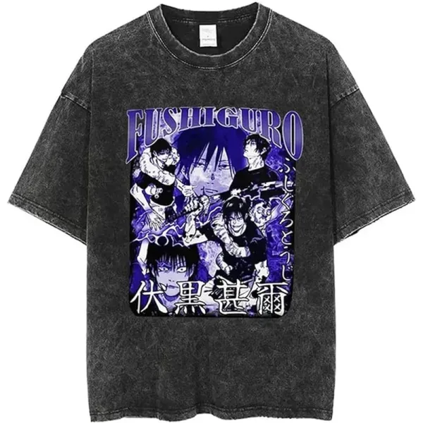 Design Fushiguro Anime Graphic Oversized Washed Black T-Shirt T-Shirts - 1
