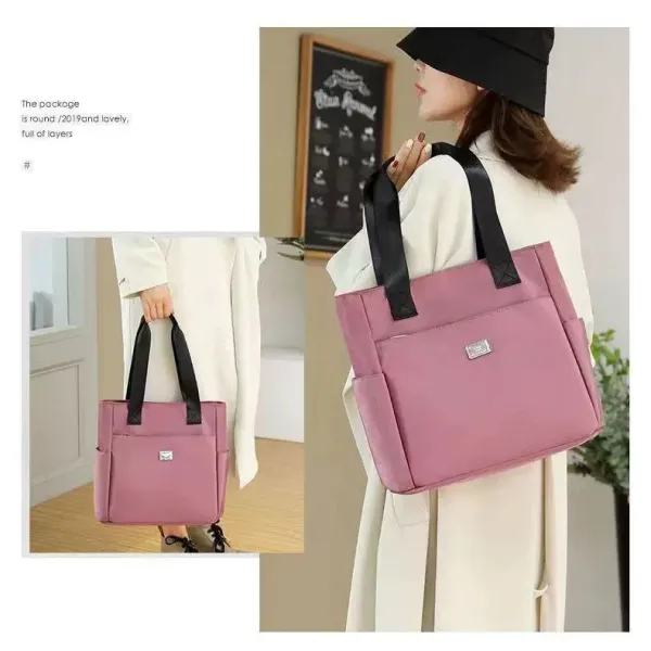 Design Tote Bag Teal with Black Straps Handbag - 4