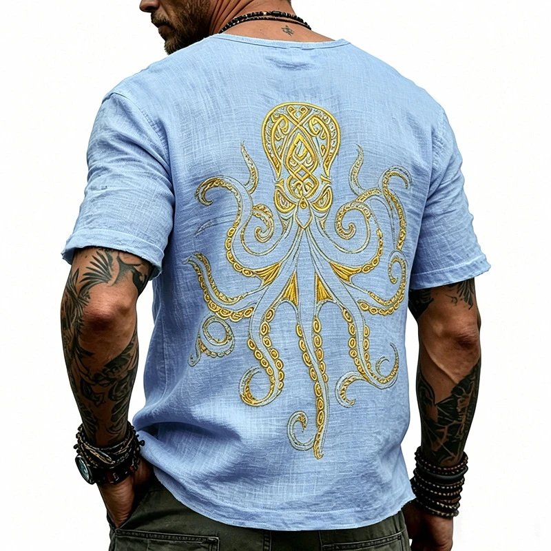 Design Octopus Embroidery Dusty Rose T-Shirt - 54