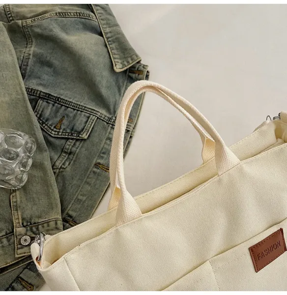 Design Canvas Tote Bag Beige Shoulder Handbag - 37