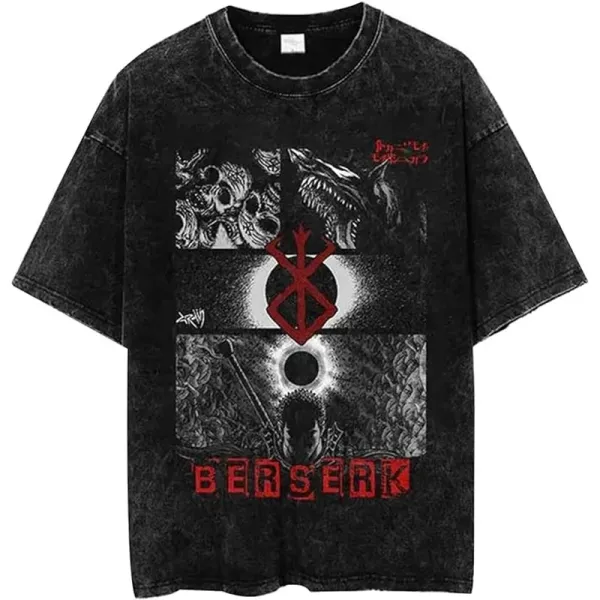 Design Berserk x Unknown Artist Distressed Graphic T-Shirt Black T-Shirts - 1