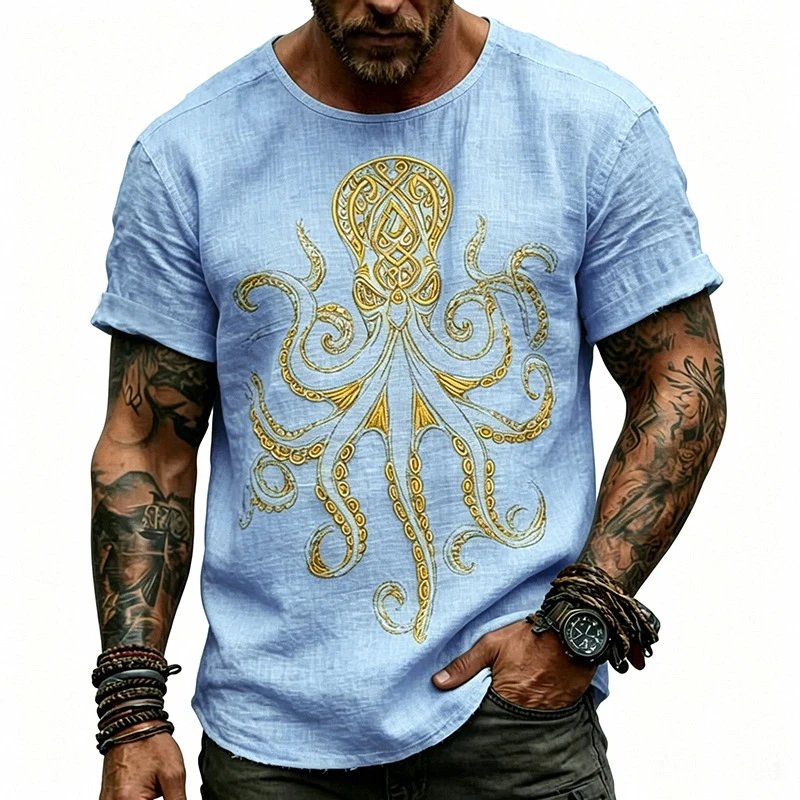 Design Octopus Embroidery Dusty Rose T-Shirt - 57