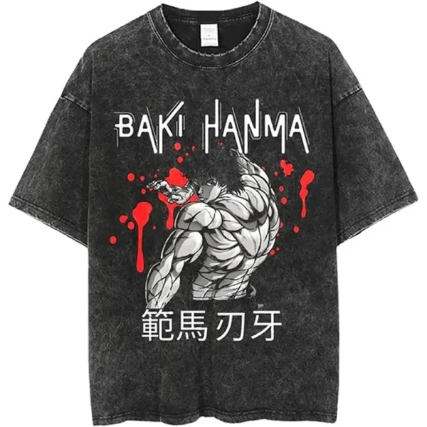 Design Baki Hanma Graphic Acid Wash T-Shirt T-Shirts - 1