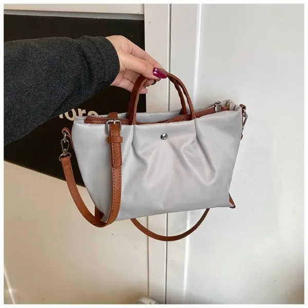 Design Tote Bag White with Brown Leather Handles - 9