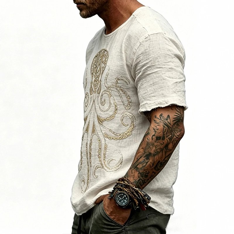 Design Octopus Embroidery Dusty Rose T-Shirt - 77