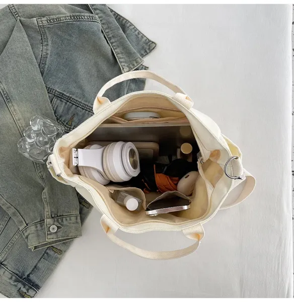Design Canvas Tote Bag Beige Shoulder Handbag - 45