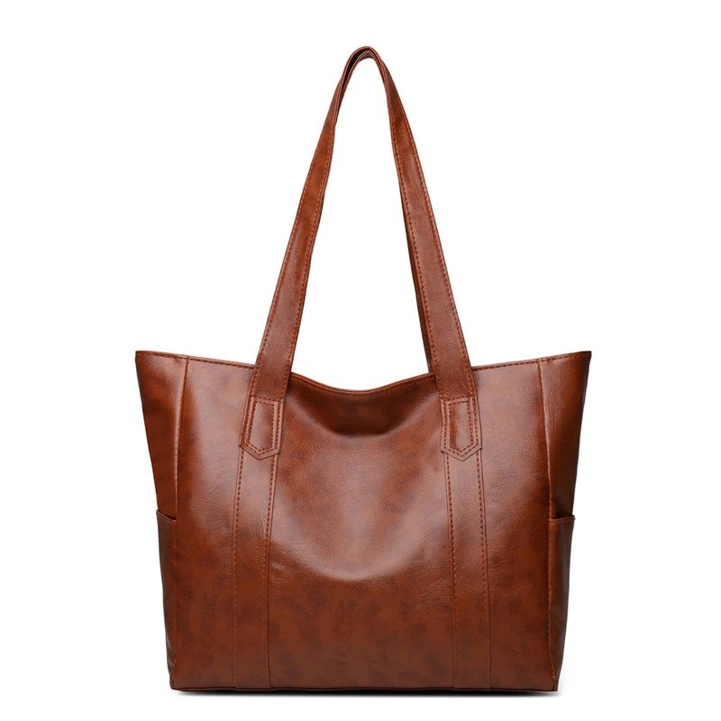 Classic Tote Bag Brown Leather-Effect Handbag