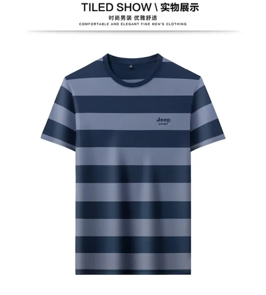 Design Jeep Spirit Striped Crew Neck T-Shirt Brown and Navy T-Shirts - 8