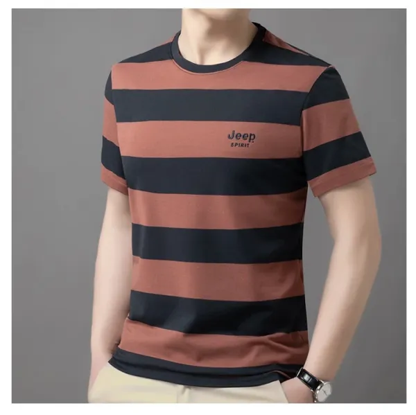 Design Jeep Spirit Striped Crew Neck T-Shirt Brown and Navy T-Shirts - 14