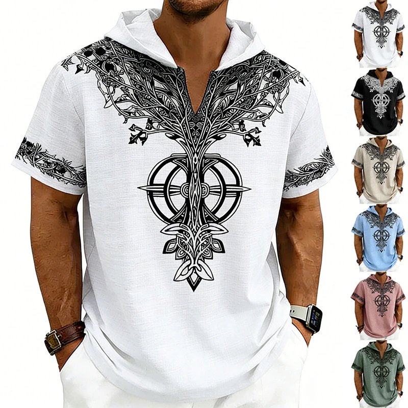 Men's Tree of Life Printed Hoodie Short Sleeve
