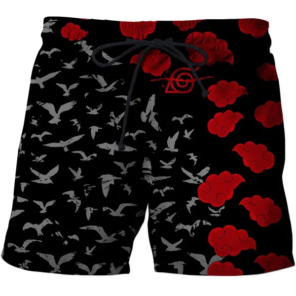 Design Akatsuki Cloud Print Swim Shorts Black Swimwear - 14