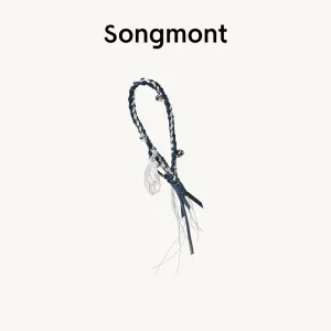 Design Songmont Braided Leather Keychain with Crystal Charm Black / White Jewelry