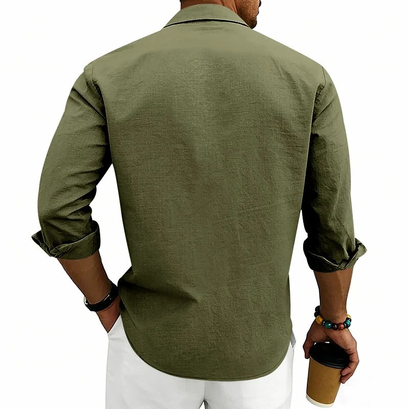 Design Guayabera-Style Shirt Army Green Shirt Tops Shirt - 6