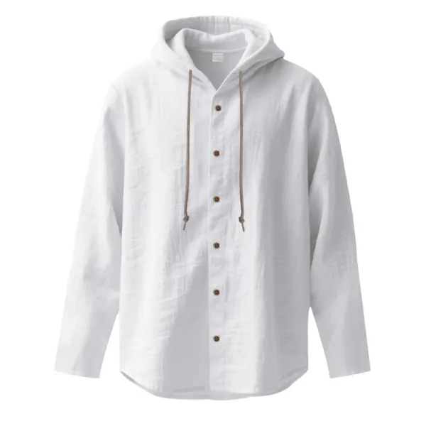 Design Hooded Linen Shirt Brown Men's Beachwear - 80