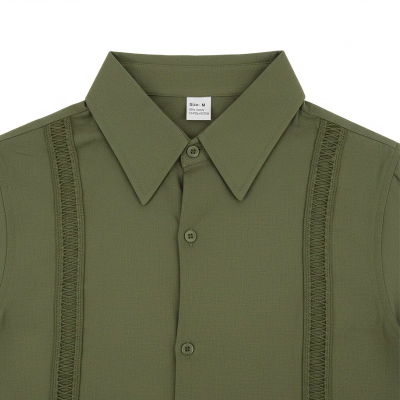 Design Guayabera-Style Shirt Army Green Shirt Tops Shirt - 16