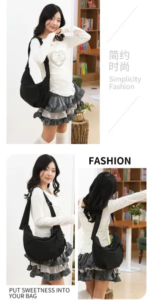 Design Canvas Hobo Bag Beige with Black Straps Shoulder Bag - 30