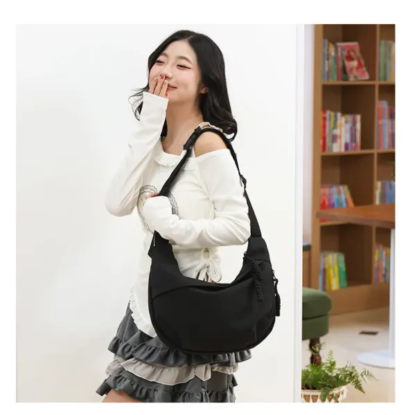 Design Canvas Hobo Bag Beige with Black Straps Shoulder Bag - 31