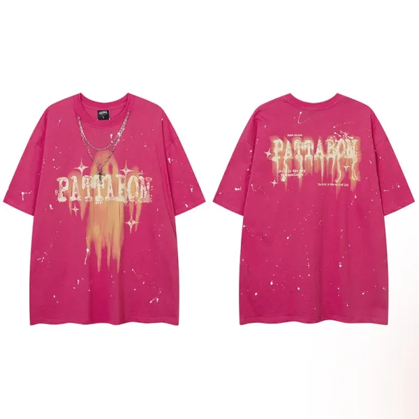 Design Pattaron Graphic Print Oversized T-Shirt Pink Tops.t Shirts - 1