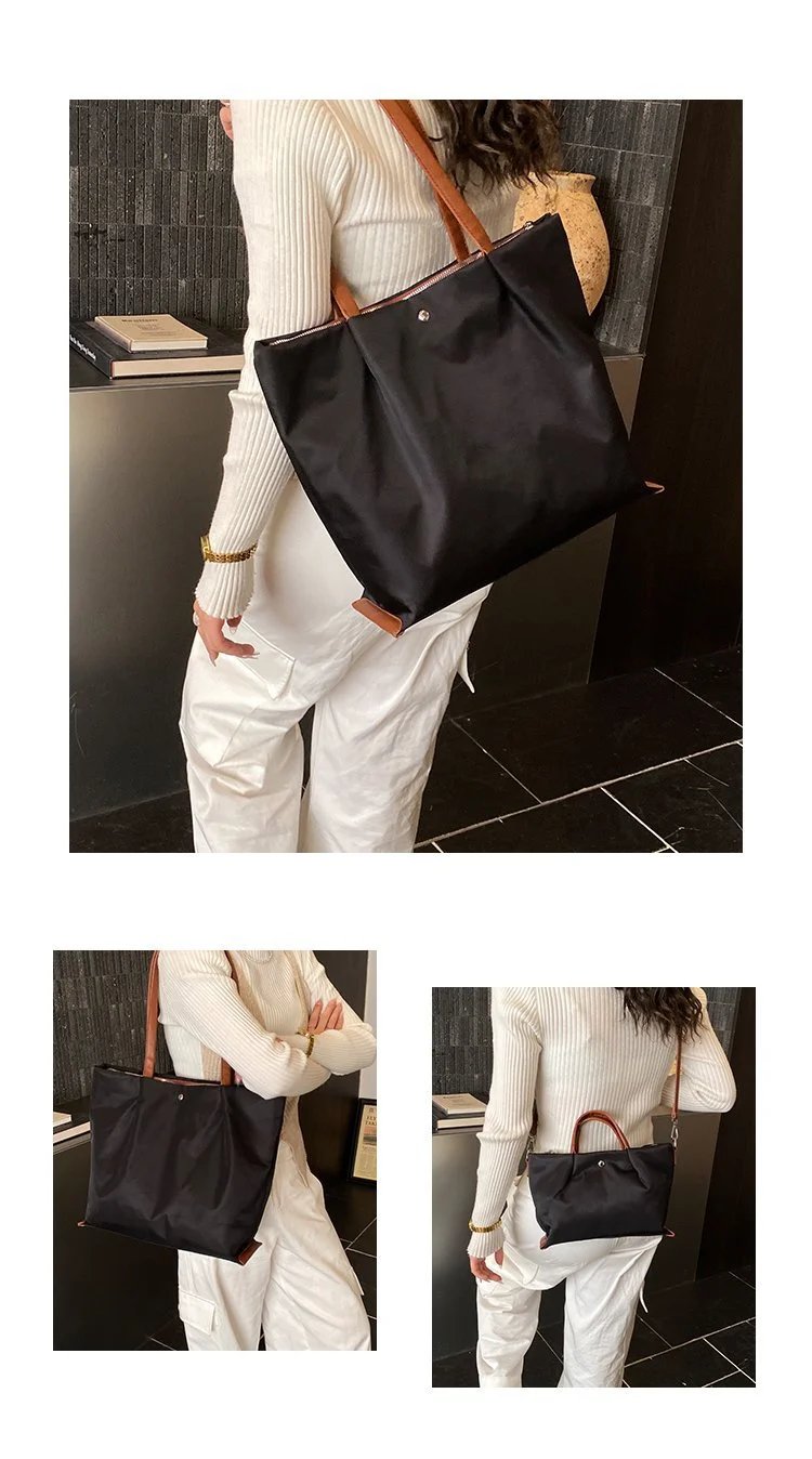 Design Tote Bag White with Brown Leather Handles - 28