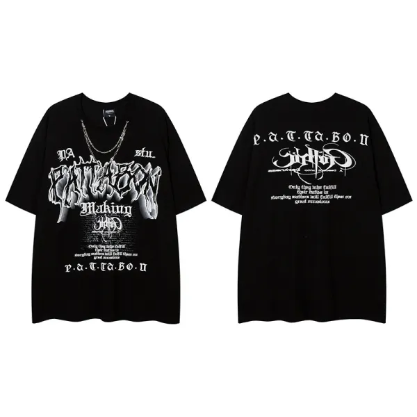 Design P.A.T.T.A.B.O.N Graphic Print Oversized T-Shirt Black T-Shirts - 1