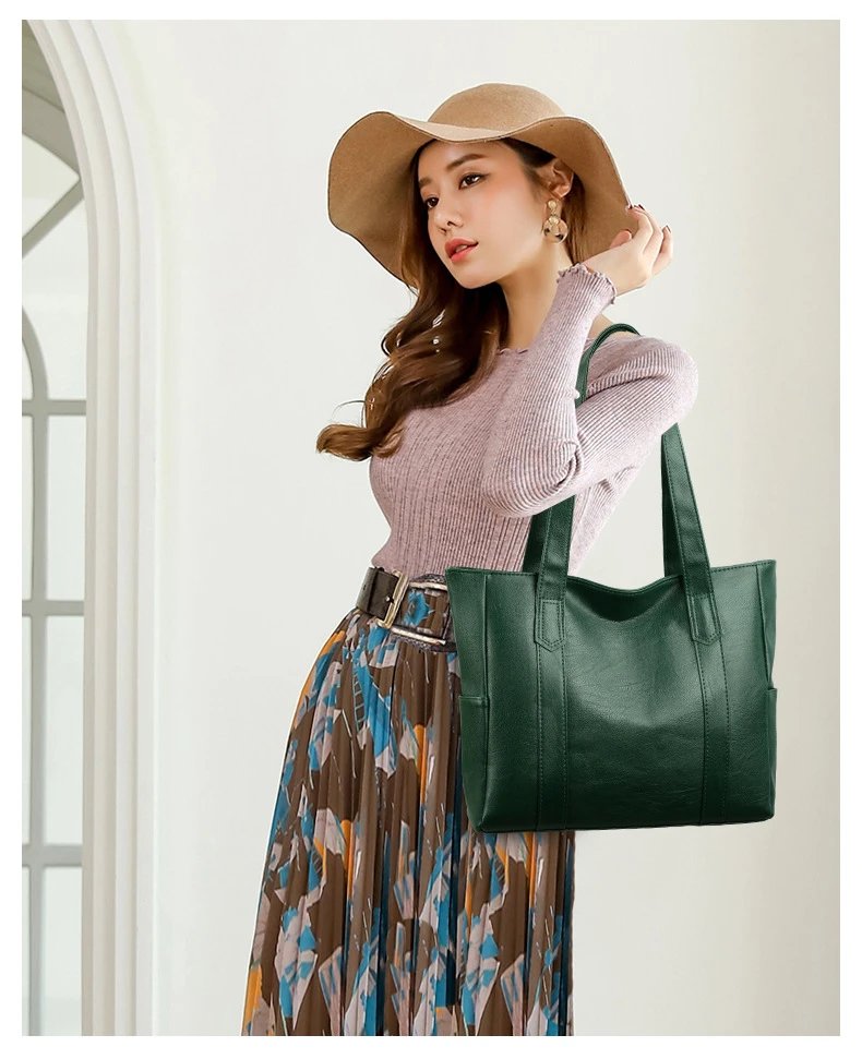 Design Classic Tote Bag Brown Leather-Effect Handbag - 18