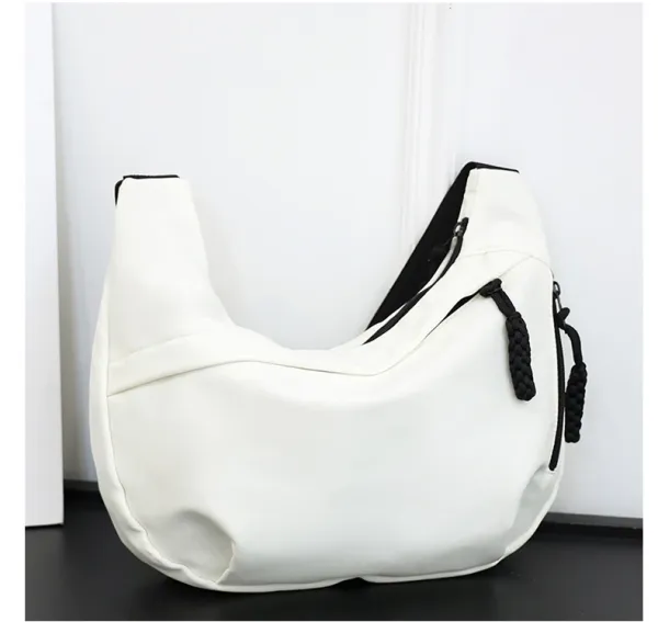 Design Canvas Hobo Bag Beige with Black Straps Shoulder Bag - 41