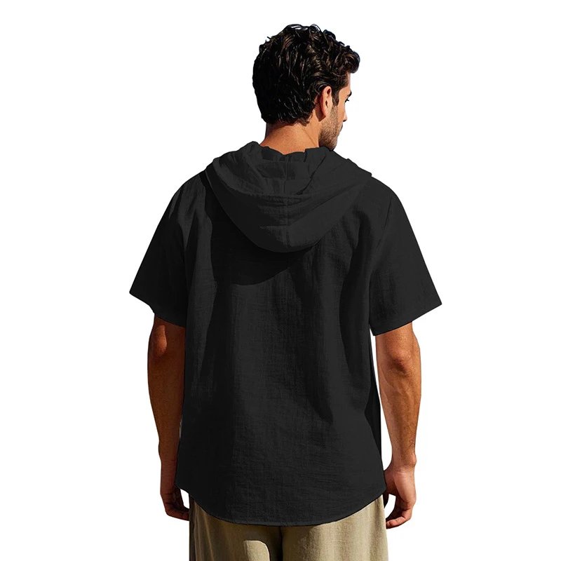 Design Hooded Button-Up Shirt Olive Green with Tribal Pocket Tops - 58