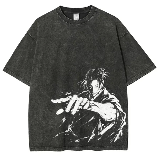 Design Jujutsu Kaisen Sukuna Graphic Washed Black T-Shirt - 1